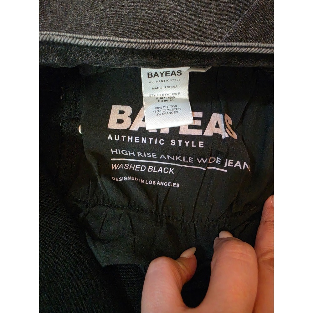 Bayeas High Rise Ankle Wide Leg Jeans Washed Black 22W Plus Size BYW8125-P NEW - Picture 3 of 7